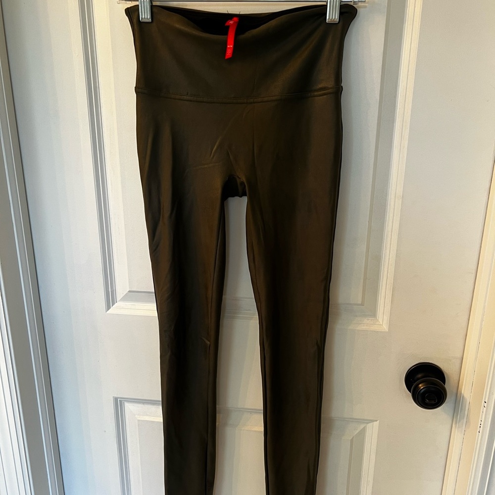 Spanx Olive Green Shine Faux Leather Legging